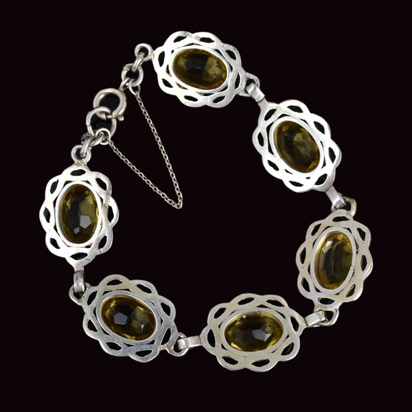 Vintage Arts and Crafts Style Silver Citrine Bracelet - Boylerpf