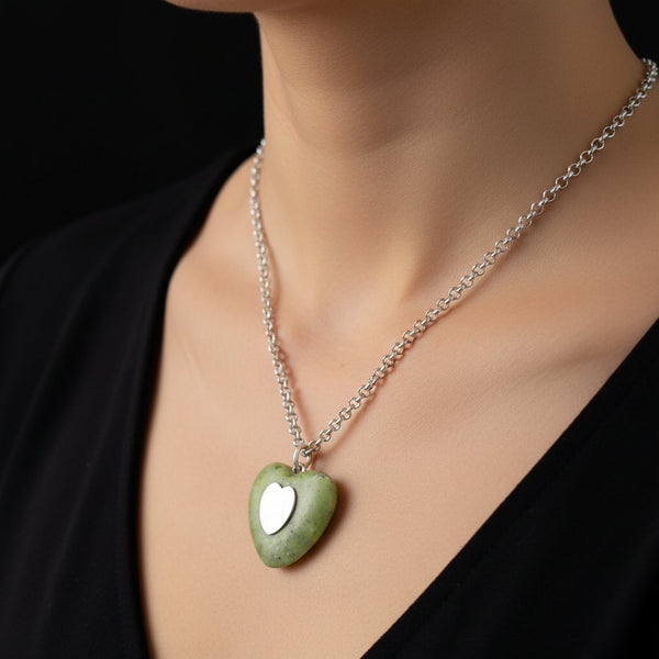 Vintage Sterling Silver Connemara Marble Heart Necklace