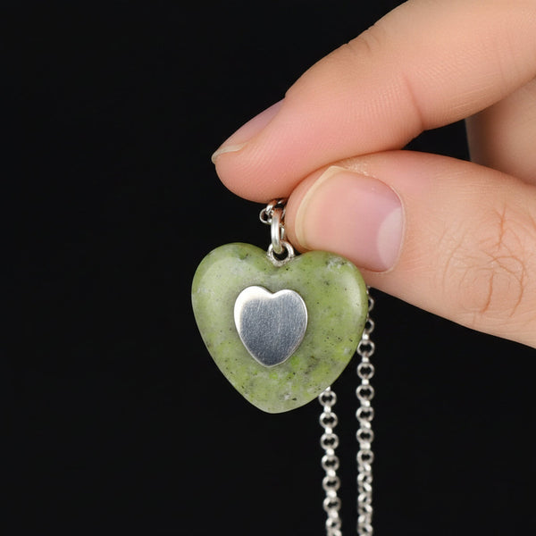 Vintage Sterling Silver Connemara Marble Heart Necklace
