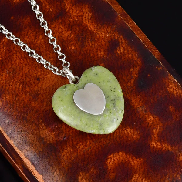 Vintage Sterling Silver Connemara Marble Heart Necklace