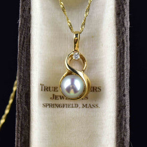14K Gold Gray Pearl Diamond Pendant Necklace - Boylerpf