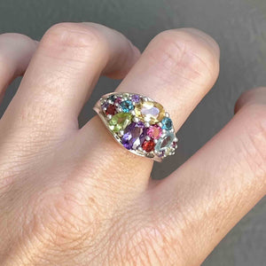 Silver Multi Gemstone Cluster Dinner Ring - Boylerpf