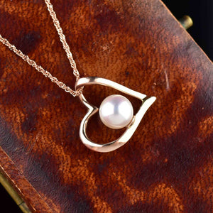 Vintage 14K Rose Gold Heart Na Hoku Pearl Pendant Necklace - Boylerpf