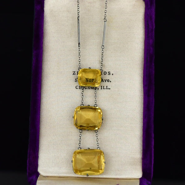 Art Deco Sterling Silver Citrine Necklace