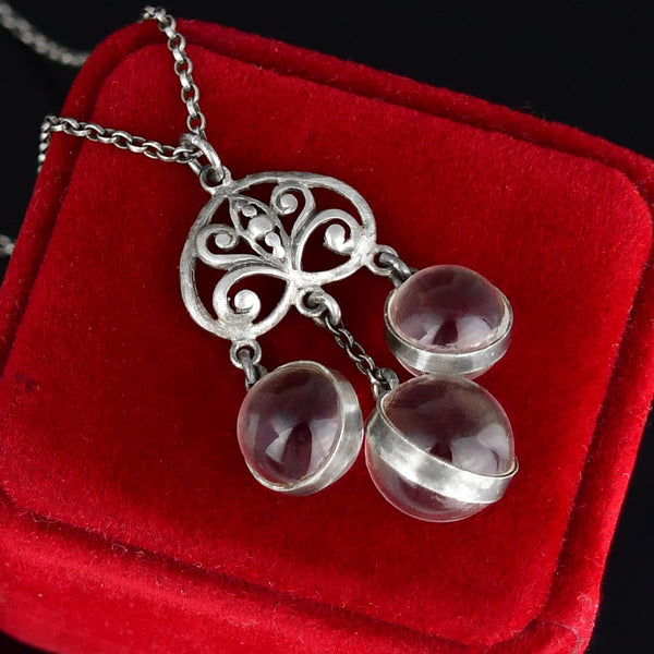 Silver Art Deco Triple Pools of Light Pendant Necklace - Boylerpf