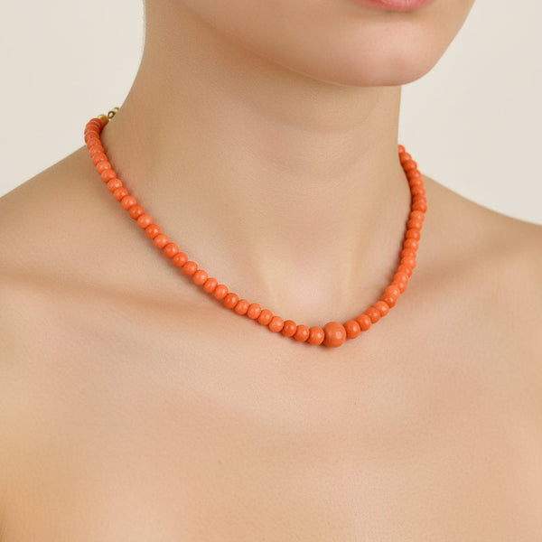 Victorian Mediterranean Coral 18.5 Inch Single Strand Necklace - Boylerpf