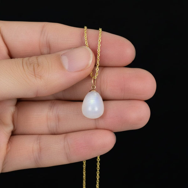 Vintage Rock Crystal Quartz 9K Gold Egg Necklace