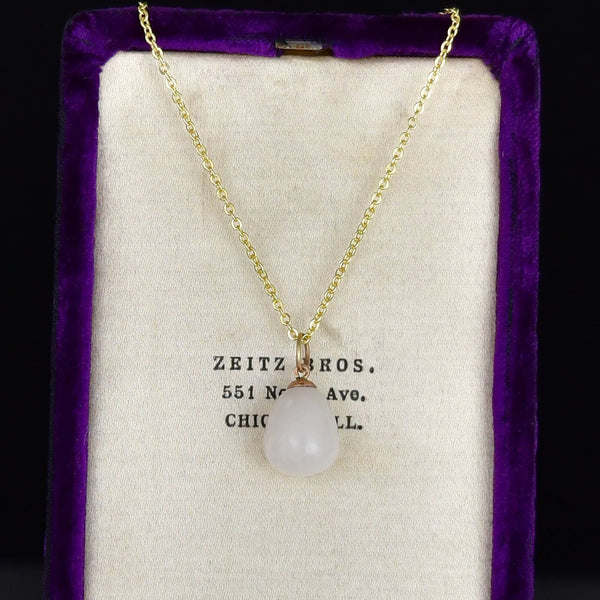 Vintage Rock Crystal Quartz 9K Gold Egg Necklace