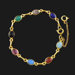 Vintage 12K Gold Fill Gemstone Scarab Bracelet - Boylerpf