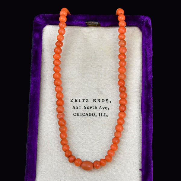 Antique 1930s Momo Coral Bead Necklace