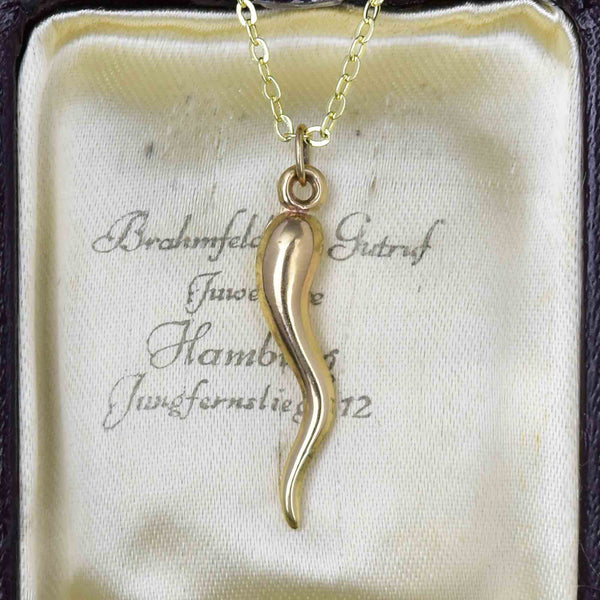 Vintage Solid 14K Gold Cornicello Italian Horn Pendant Necklace - Boylerpf