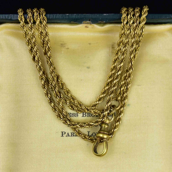 Antique 50 inch Gold Muff Guard Chain Necklace - Boylerpf