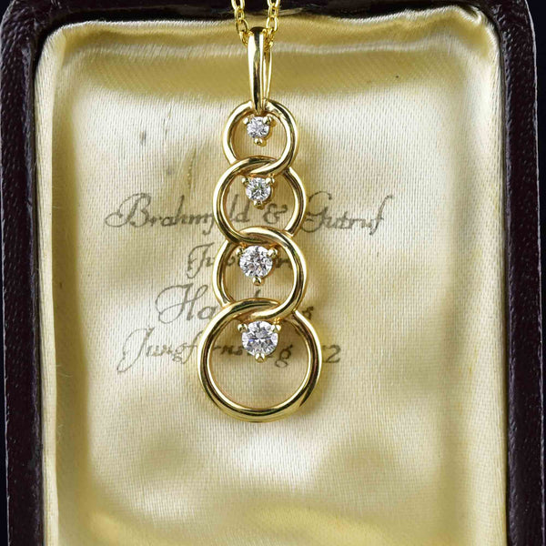 Vintage 14K Gold Diamond Circle Pendant Necklace - Boylerpf