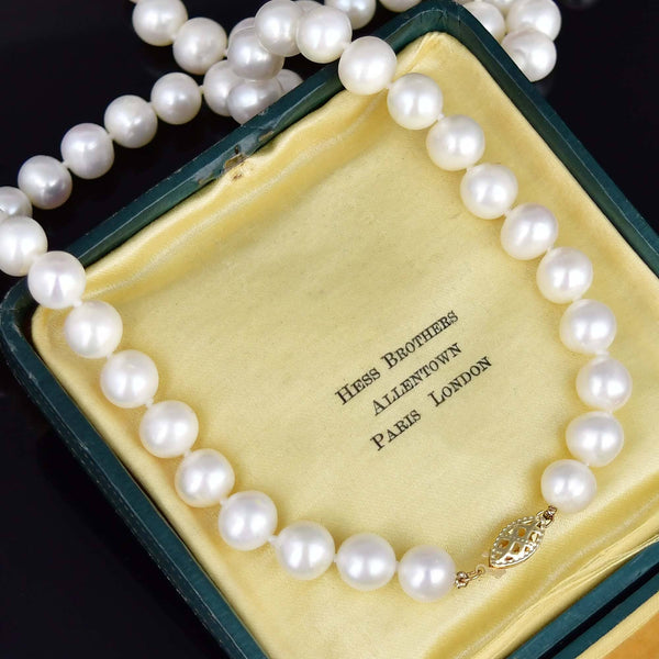 Vintage 14K Gold 36 inch Hand Knotted Pearl Strand Necklace