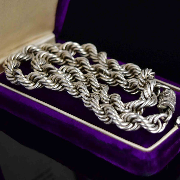 Antique Heavy Sterling Silver Twisted Rope Chain Necklace - Boylerpf