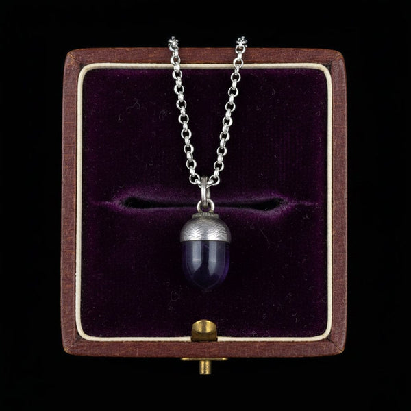 Arts & Crafts Sterling Silver Blue John Acorn Necklace