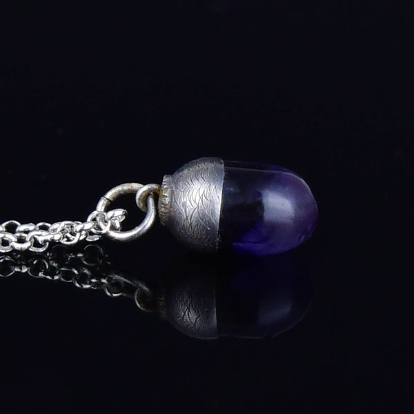 Arts & Crafts Sterling Silver Blue John Acorn Necklace
