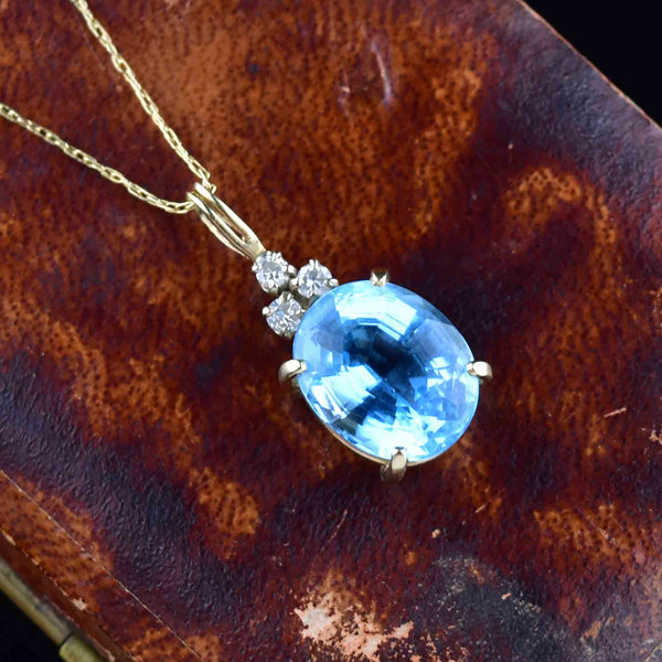 Vintage 14K Gold Diamond Blue Topaz Pendant Necklace - Boylerpf