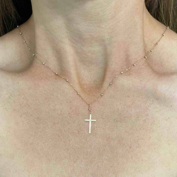 Tritone 14K Solid Gold Cross Pendant Necklace - Boylerpf