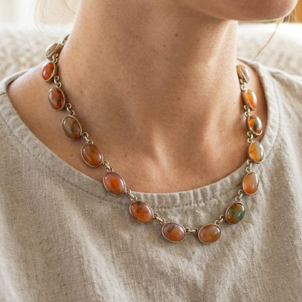 Antique Scottish Moss Agate Sterling Silver Necklace