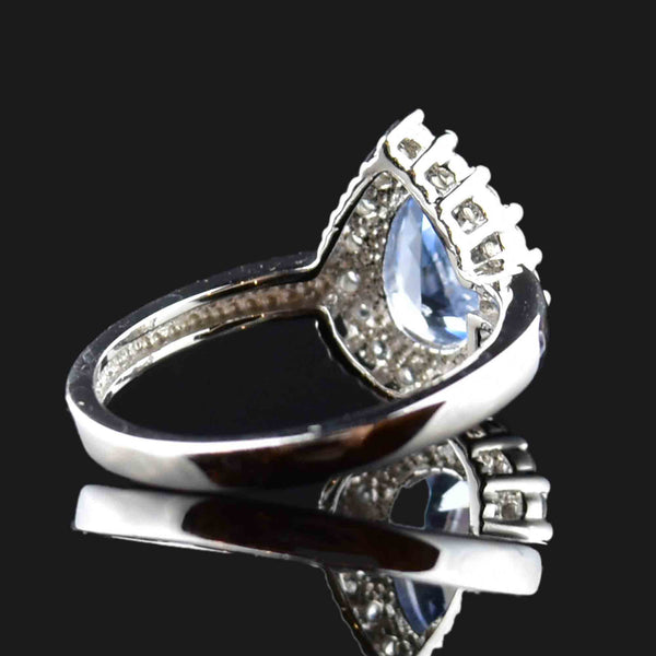 Vintage Sterling Silver Pear Cut Blue Topaz Halo Ring - Boylerpf