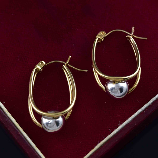 Two Tone Gold Double Hoop Vintage Earrings - Boylerpf