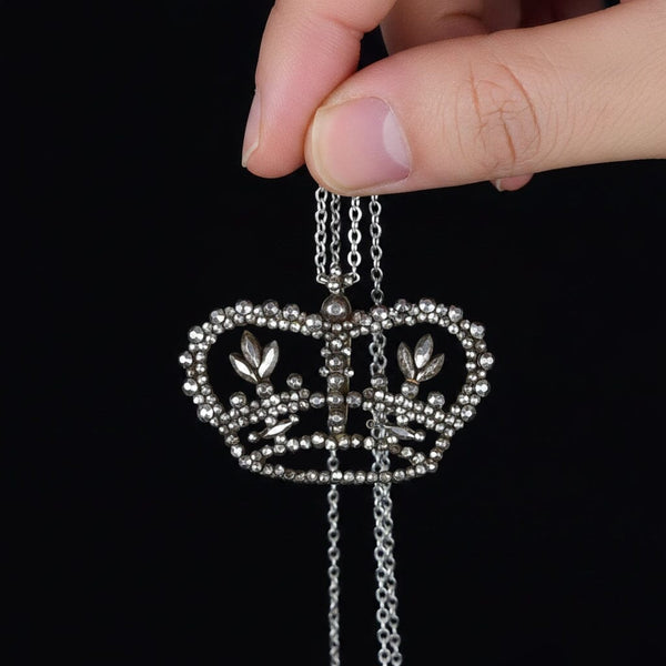 Antique Regal Crown Cut Steel Pendant Necklace - Boylerpf