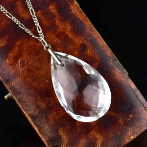 Vintage Silver Faceted Rock Crystal Teardrop Pendant Necklace - Boylerpf