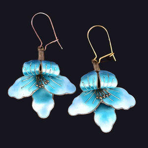 Vintage Art Nouveau Style Laurel Burch Orchid Enamel Earrings - Boylerpf