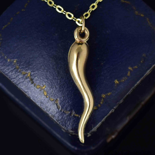 Vintage Solid 14K Gold Cornicello Italian Horn Pendant Necklace - Boylerpf