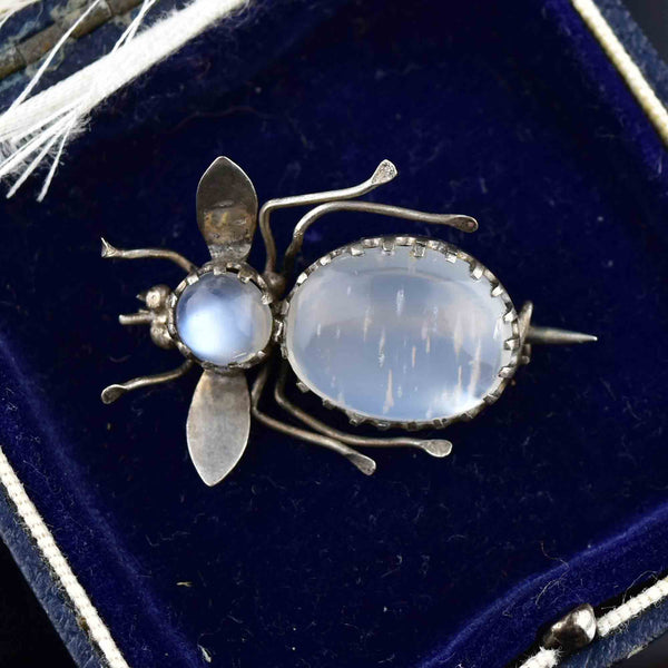 Silver Art Deco Moonstone Bee Brooch - Boylerpf