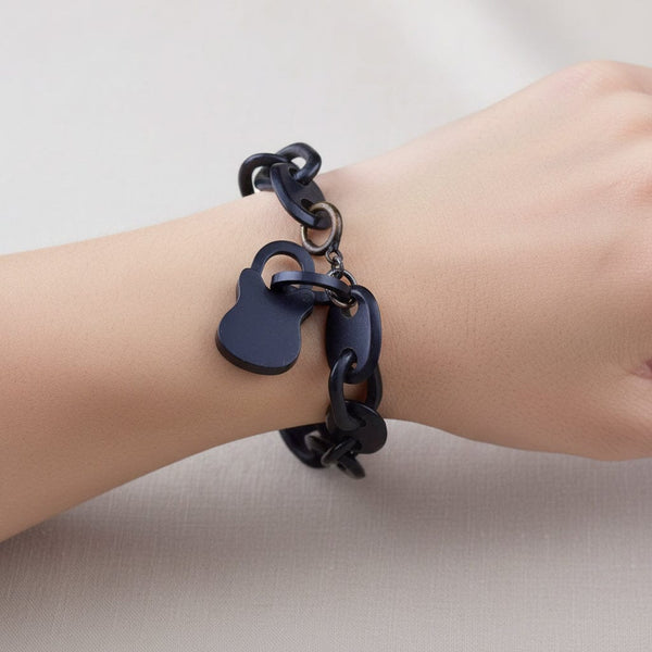 Victorian Black Vulcanite Mariner Chain Bracelet, Padlock Charm - Boylerpf