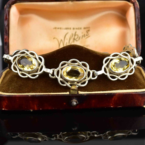 Vintage Arts and Crafts Style Silver Citrine Bracelet - Boylerpf