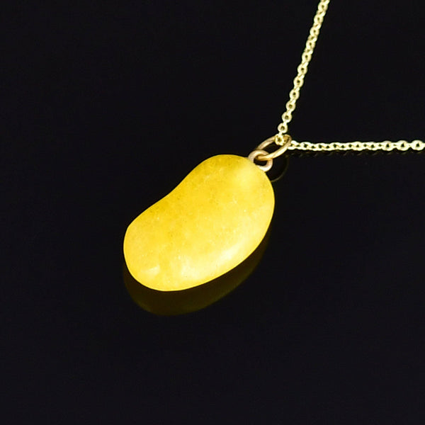 Vintage 9K Gold Lemon Quartz Lucky Bean Charm Necklace