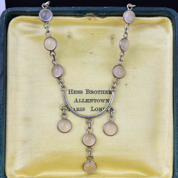 Art Deco Style Sterling Silver Moonstone Drop Necklace - Boylerpf