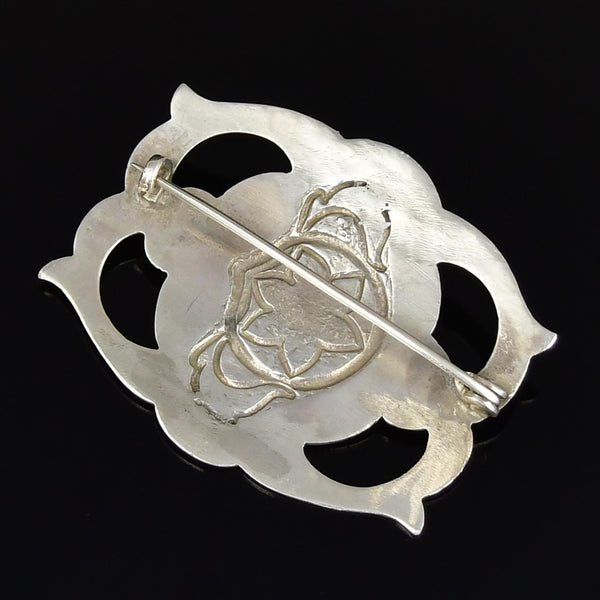 Arts & Crafts Sterling Silver Enamel Flower Brooch