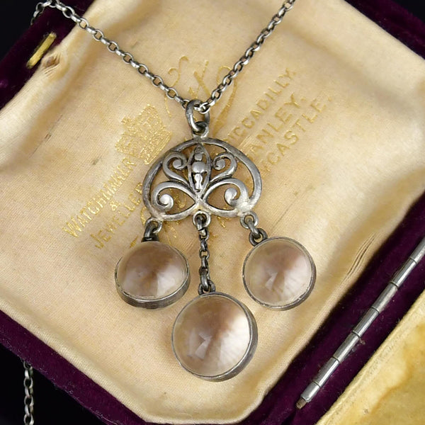 Silver Art Deco Triple Pools of Light Pendant Necklace - Boylerpf