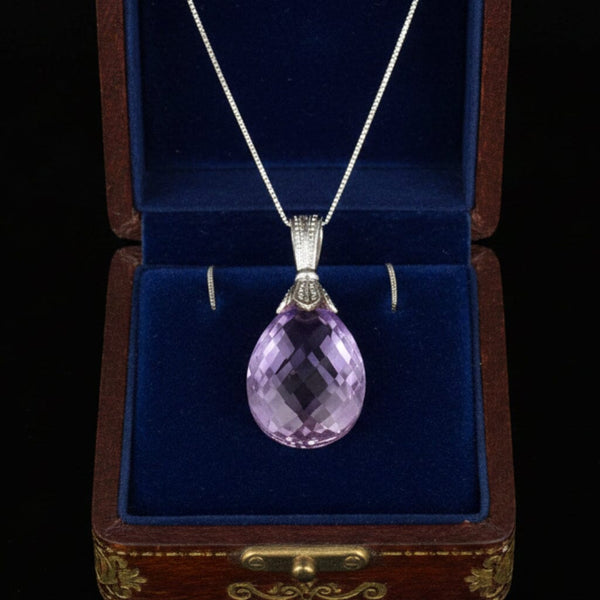 Vintage Amethyst 9K White Gold Pendant - Boylerpf