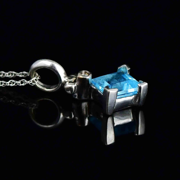 Vintage 10K White Gold Diamond Blue Topaz Pendant Necklace - Boylerpf