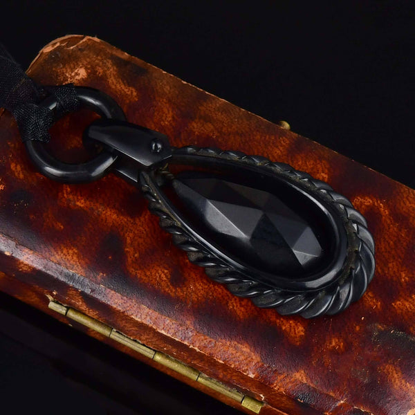 Antique Victorian Carved Whitby Jet Necklace