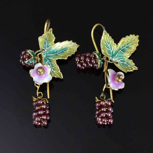 Vintage Silver Amethyst Raspberry Enamel Leaf Earrings - Boylerpf