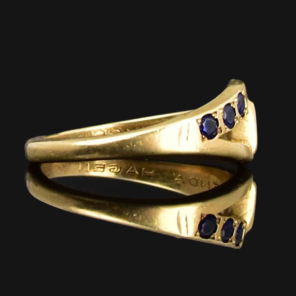 14K Gold Blue Sapphire S Monogram Band Ring Sz 8 - Boylerpf