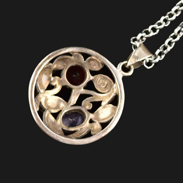 Vintage Silver Floral Amethyst Garnet Pendant Necklace - Boylerpf