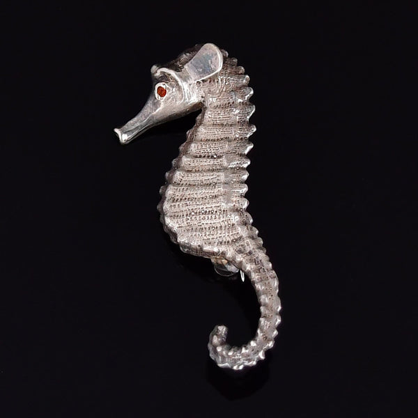 Vintage Sterling Silver Garnet Seahorse Brooch - Boylerpf