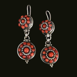 Vintage Sterling Silver Natural Coral Double Drop Earrings - Boylerpf