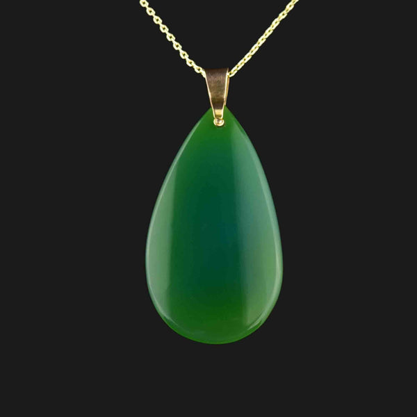 Vintage Large Green Chalcedony Gold Pendant Necklace - Boylerpf