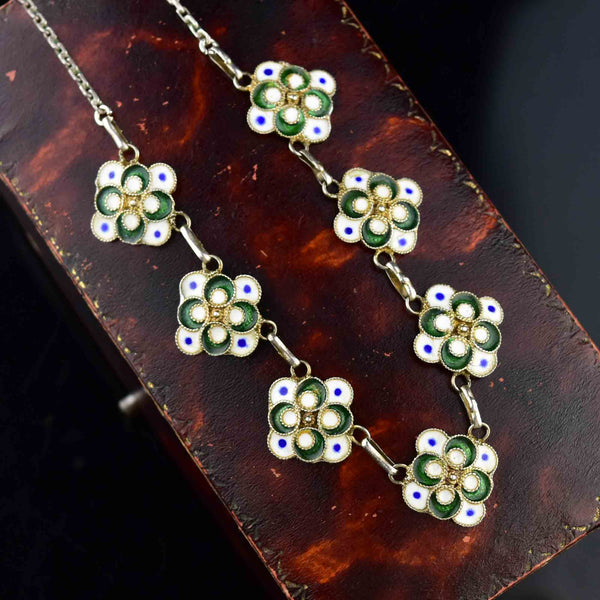 Art Deco Enamel Floral Chain Necklace - Boylerpf