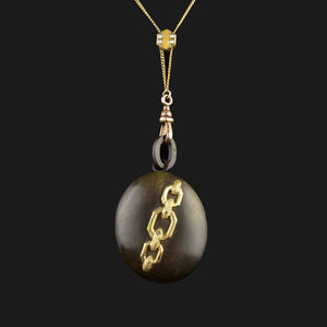 Victorian 10K Gold Gutta Percha Locket Muff Guard Necklace - Boylerpf