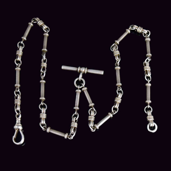 Antique Edwardian Sterling Silver Knotted Double Albert Watch Chain Necklace - Boylerpf
