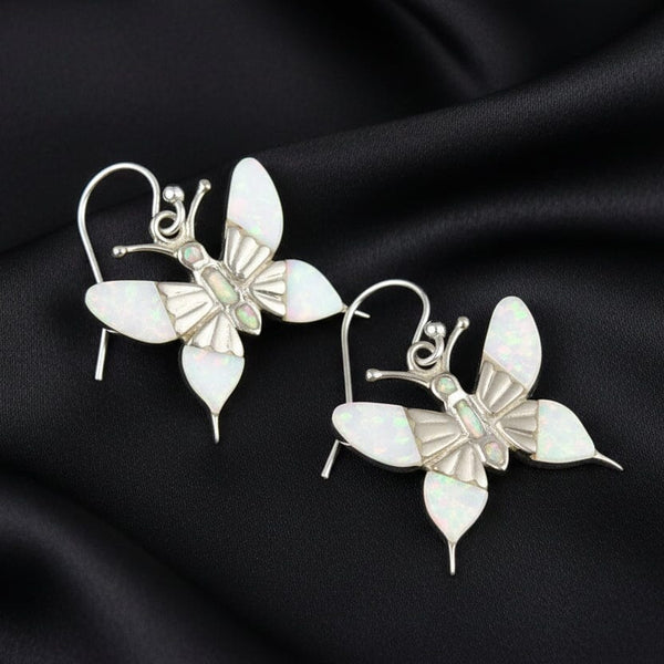 Vintage Sterling Silver Opal Butterfly Drop Earrings - Boylerpf